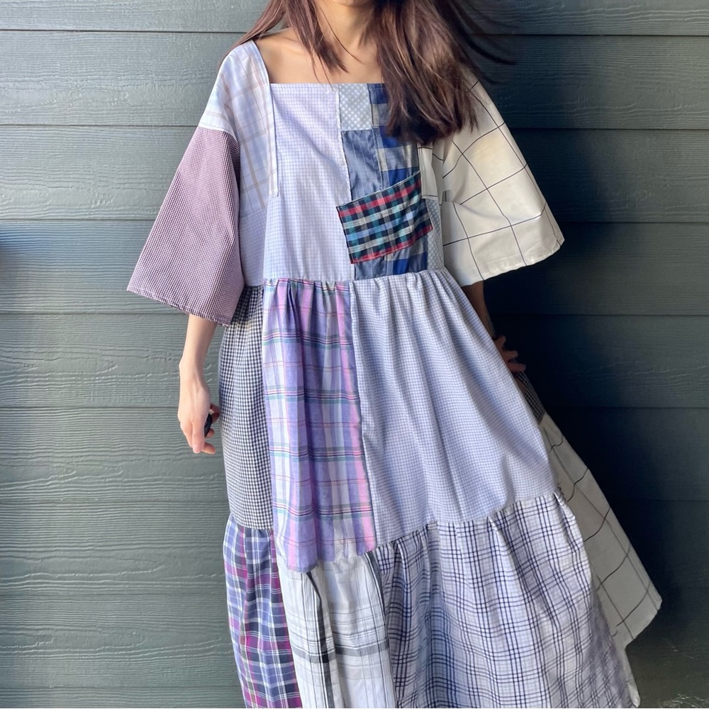 Handmade Quilted Patchwork Plaid Dress SKU 01174 - Picture 5 of 16